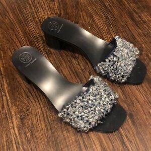 Tory Burch Logan Blue Heel Bead Slides